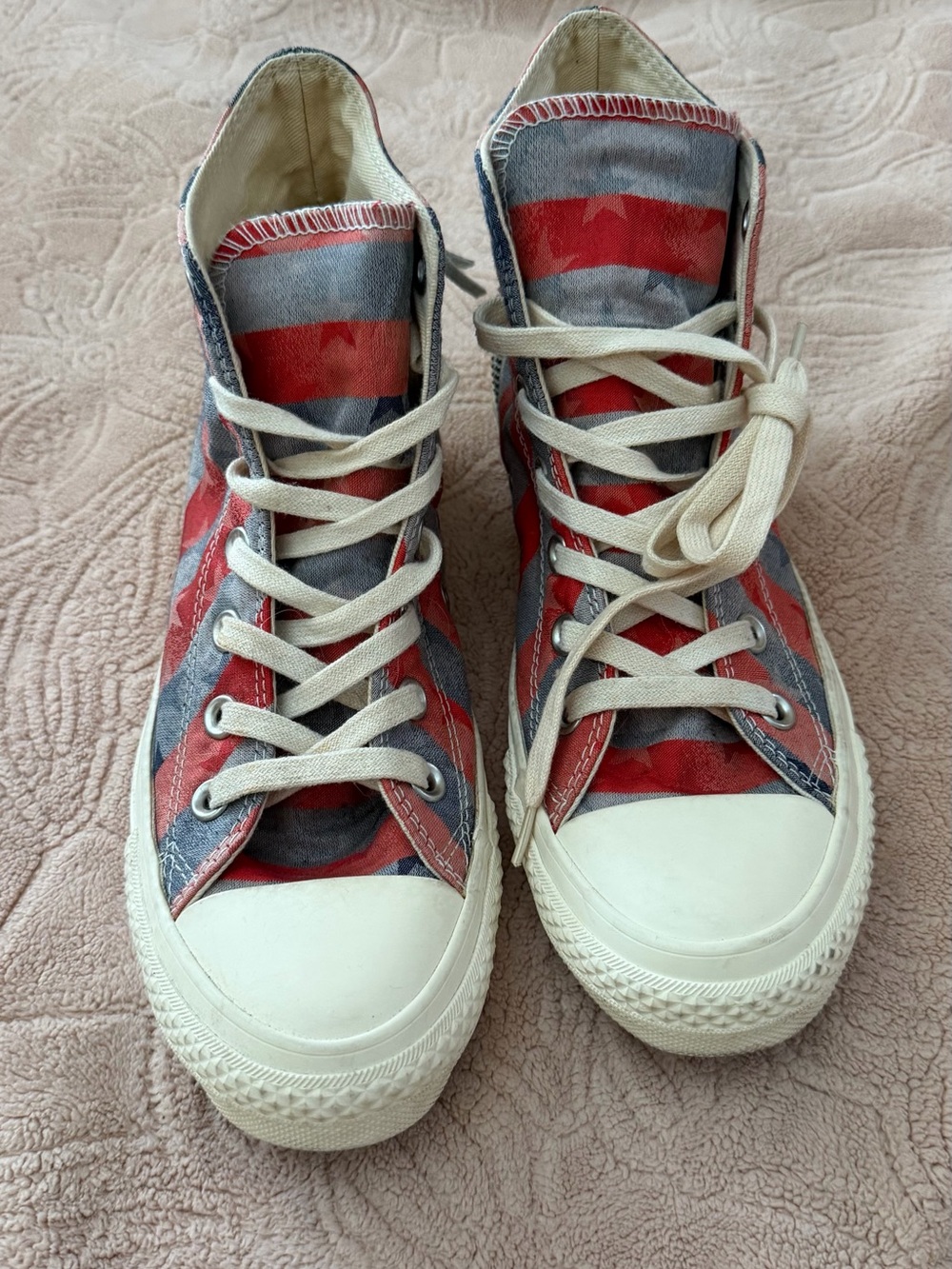 Converse High-Top Sneakers in Red, Gray & White